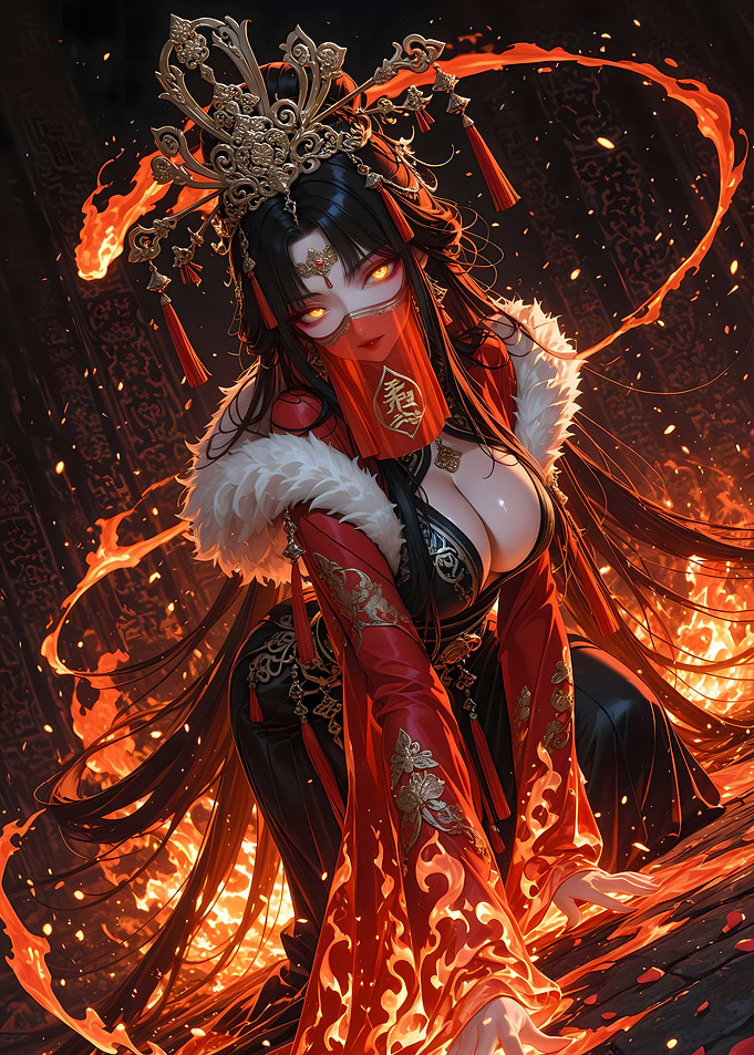 Fiery Asian Woman with Headdress