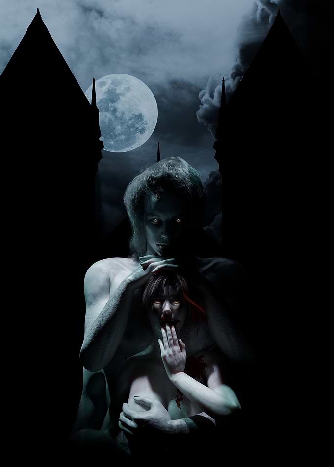 Vampire Embrace Under Moonlight