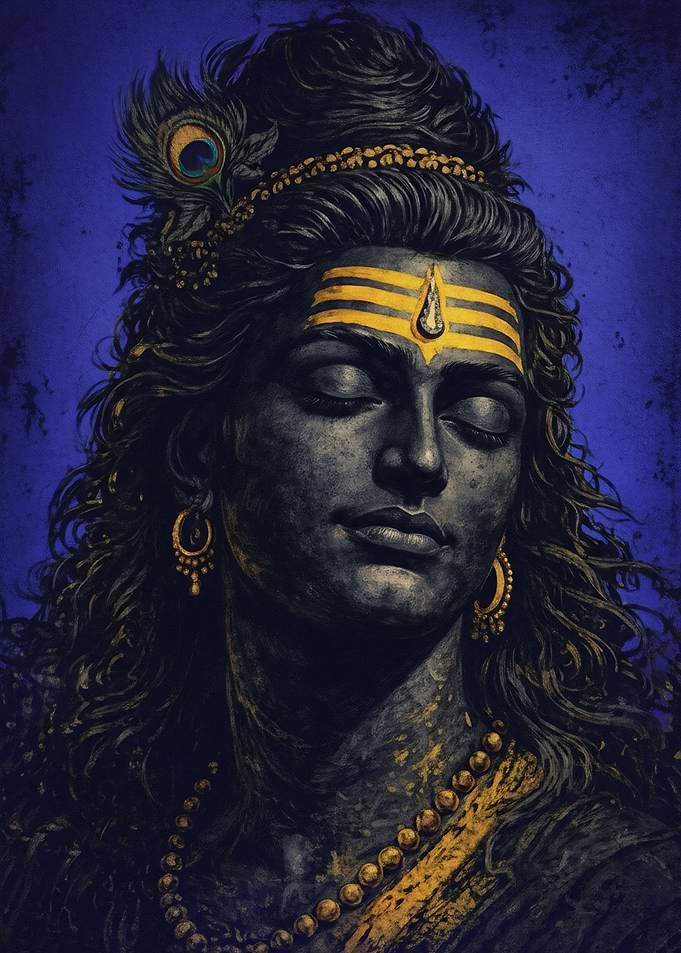 Lord Shiva Portrait with Peacock Feather