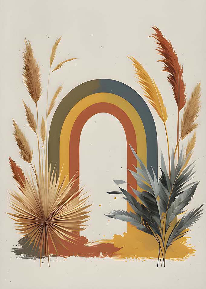 Boho Rainbow with Pampas Grass Art
