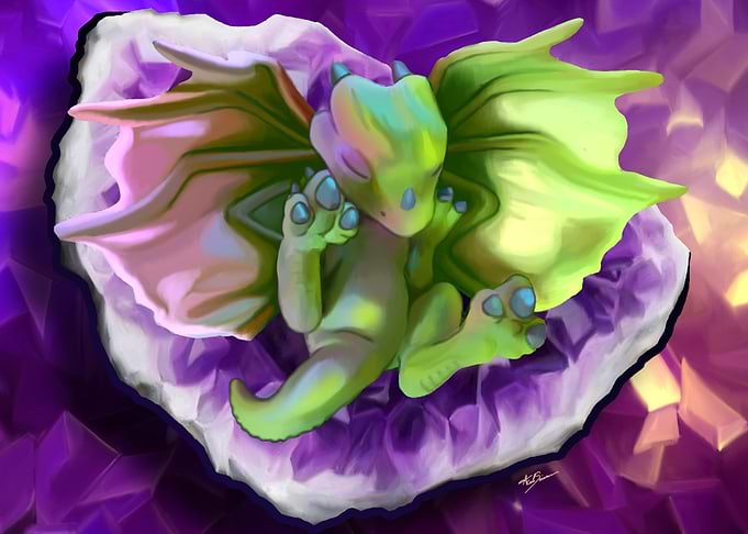 Sleeping Dragon in Amethyst Geode