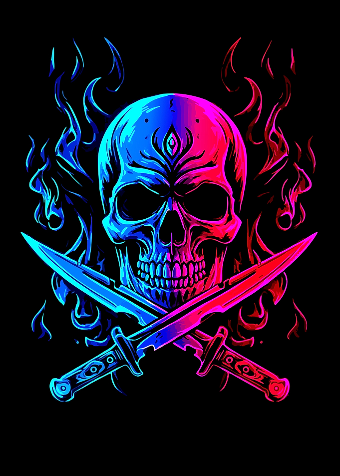 Skull with Crossed Swords and Flames