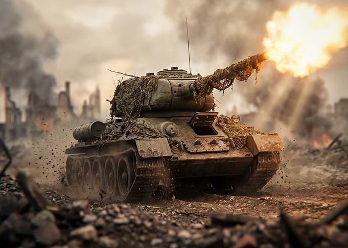 Tank firing in war-torn city