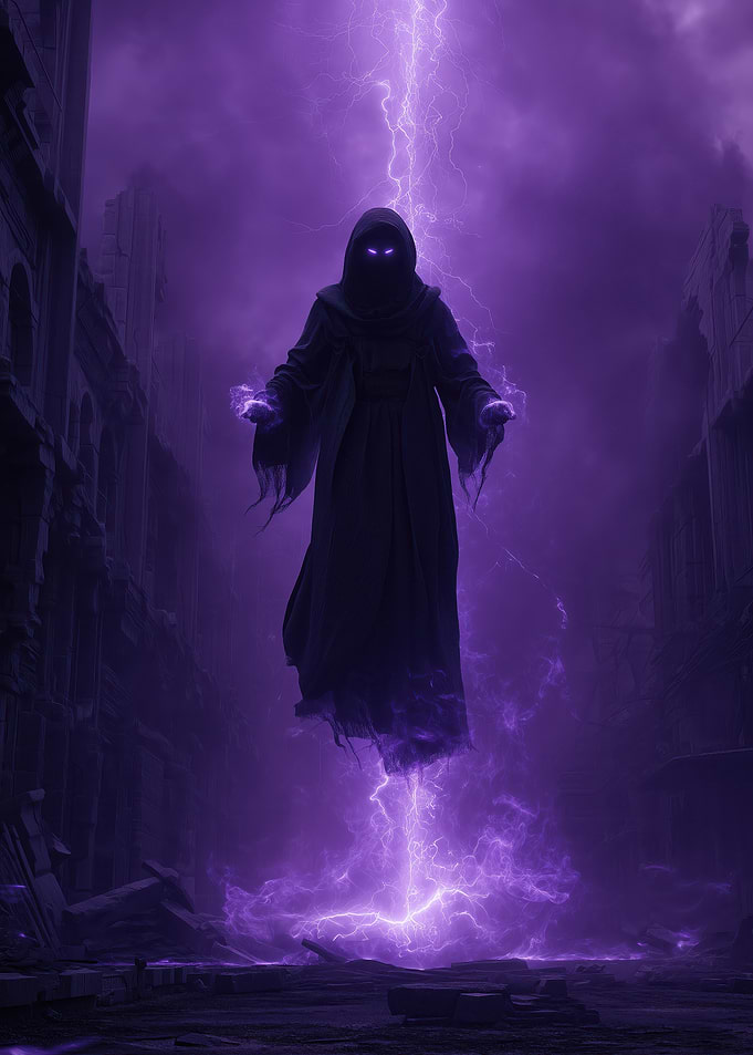 Dark Wizard in Purple Lightning Storm