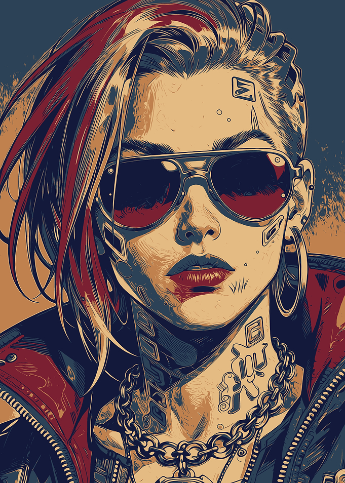 Cyberpunk Girl Portrait with Sunglasses
