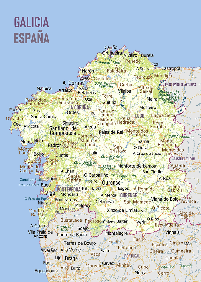 Map of Galicia, Spain