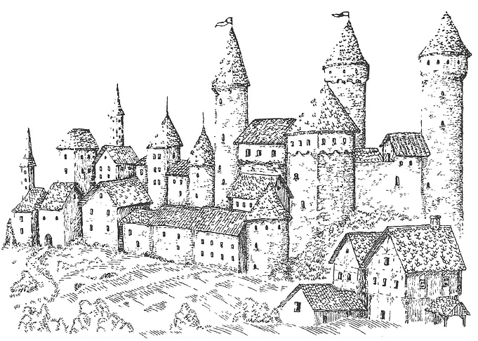 Medieval Castle and Village Illustration