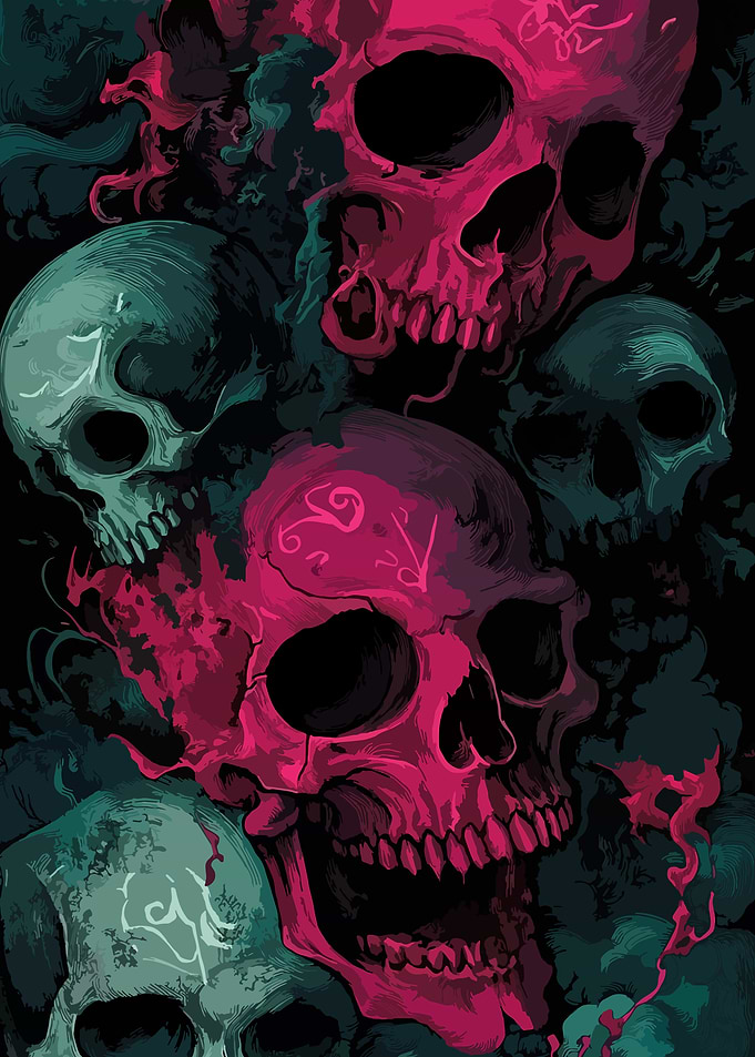 Skulls with Pink and Teal Hues