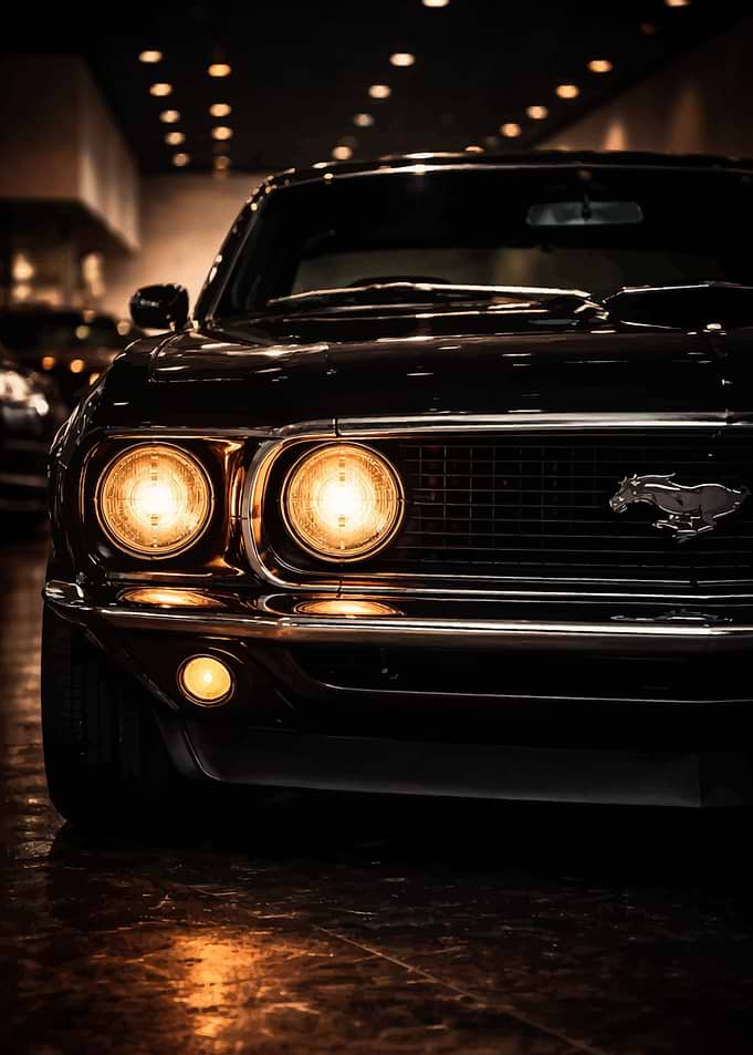 Classic Black Mustang Car Close-Up