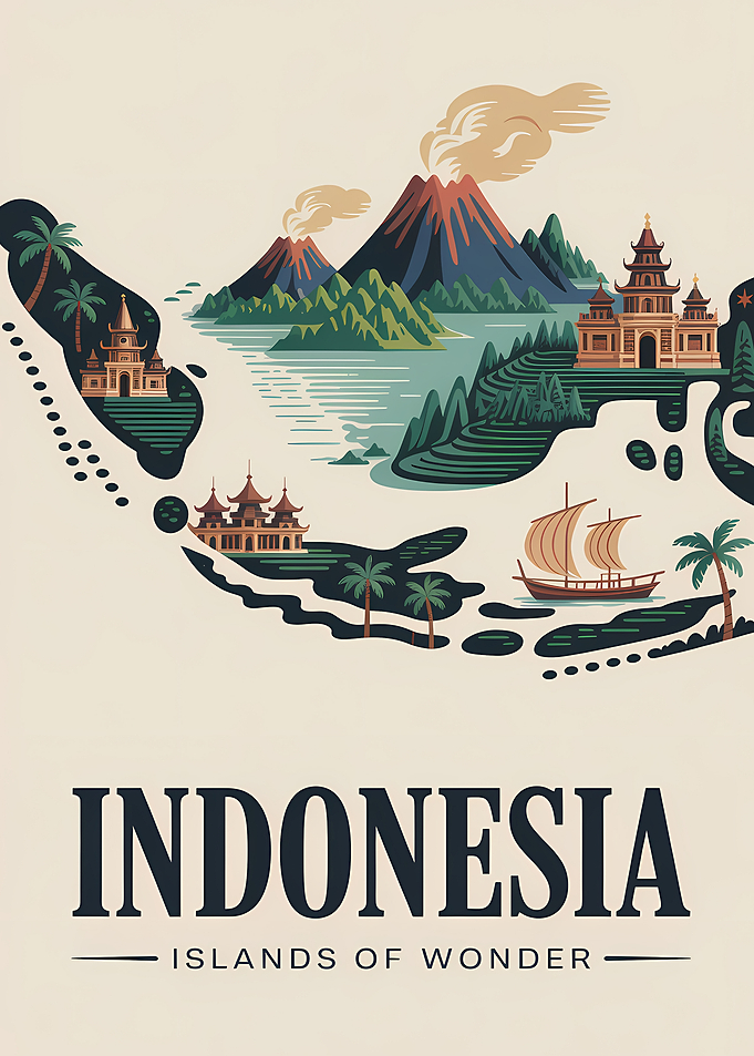 Indonesia Islands of Wonder Travel Poster