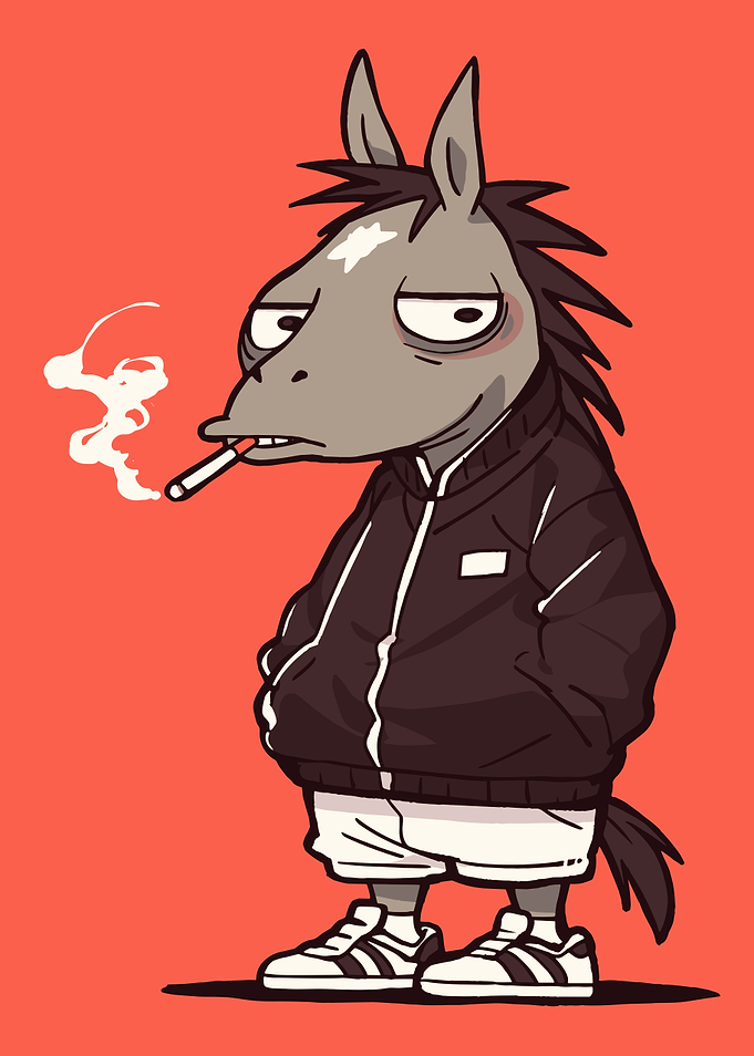 Cartoon Donkey Smoking with Tracksuit