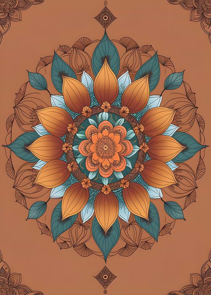 Floral Mandala Art in Earth Tones