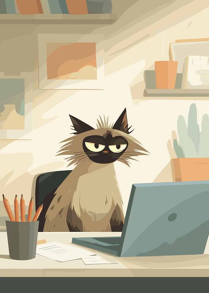 Grumpy Cat Working on Laptop