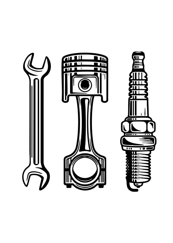 Automotive Tools Black and White Illustration