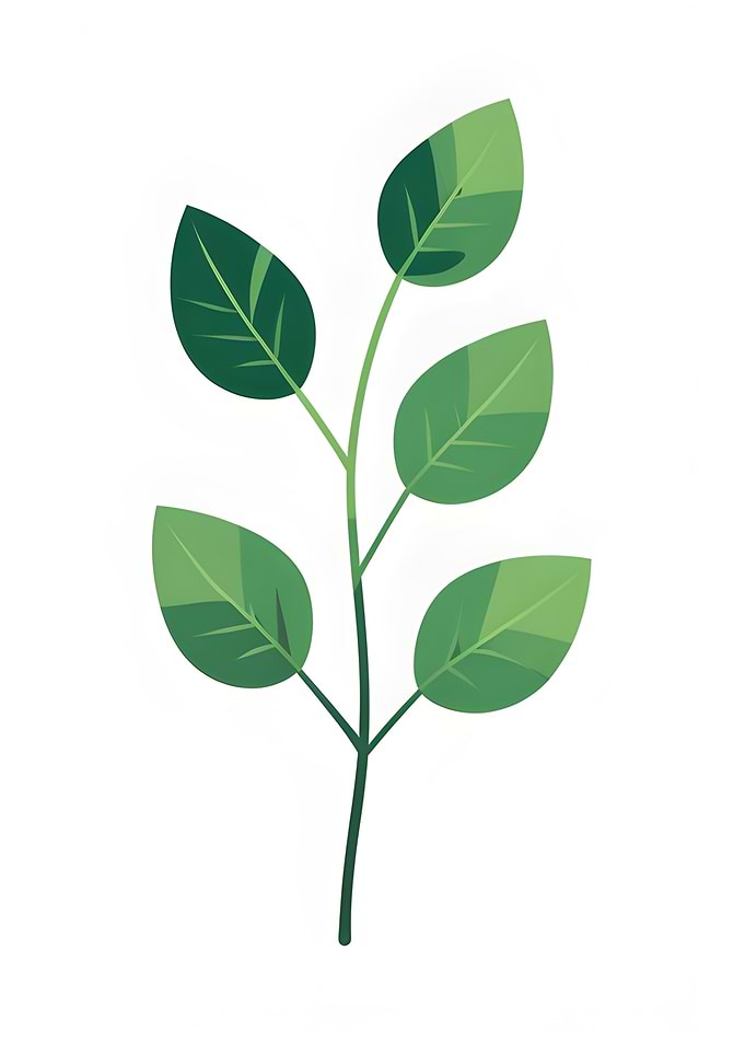 Green Leaf Branch Illustration on White