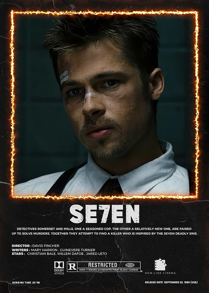 Se7en movie poster with Brad Pitt