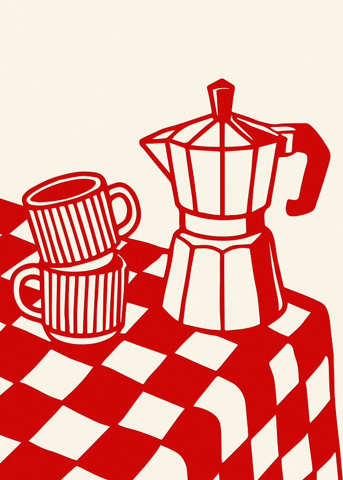 Coffee Pot and Cups Still Life
