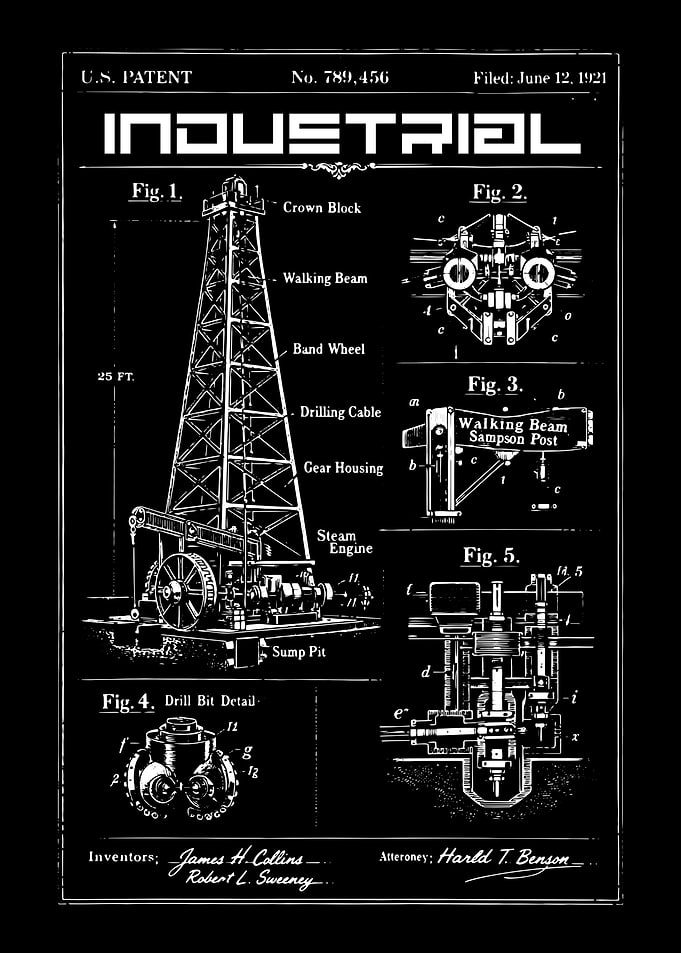 Industrial Patent Drawing of Oil Rig