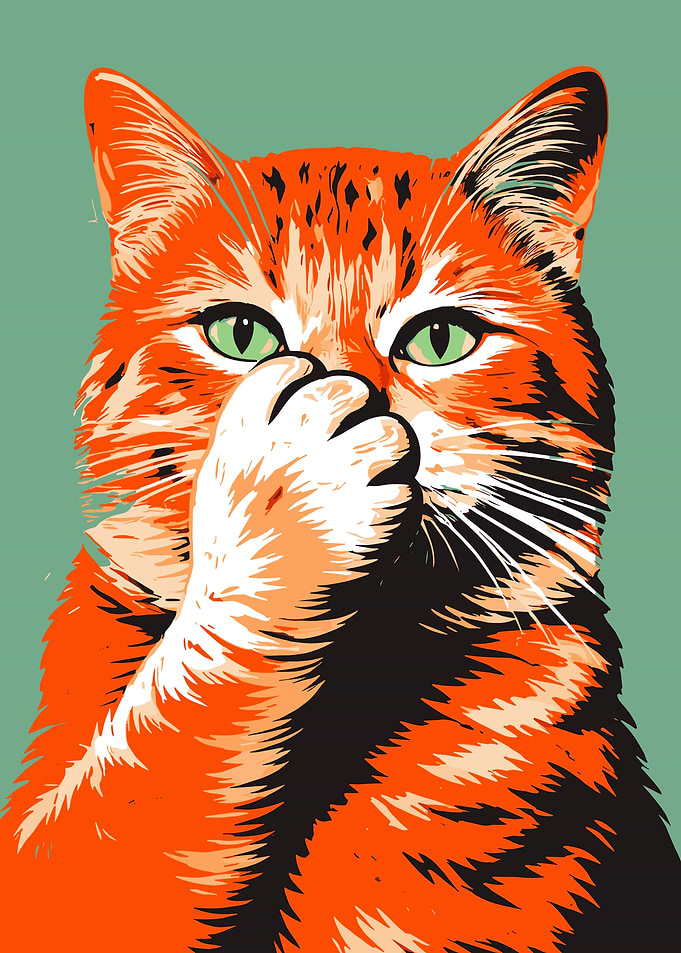 Orange Cat Covering Face Illustration