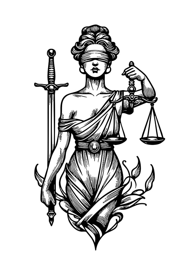 Lady Justice Black and White Illustration