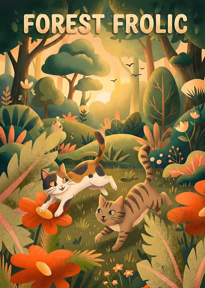 Cats in the Woods Playing