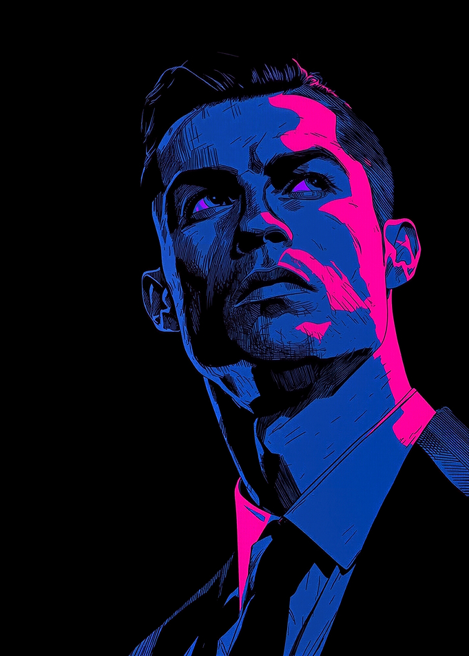 Cristiano Ronaldo Portrait in Blue and Pink
