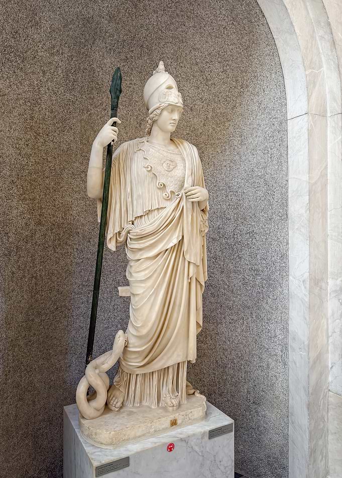 Athena Statue with Spear and Snake
