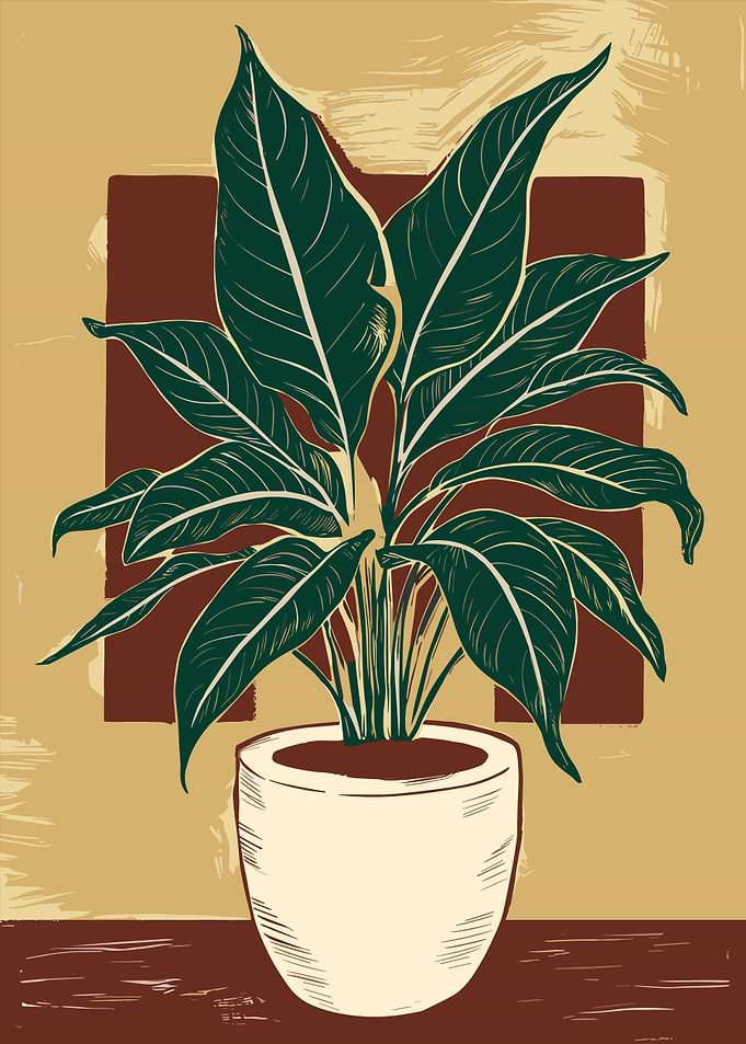 Potted Peace Lily Plant Illustration
