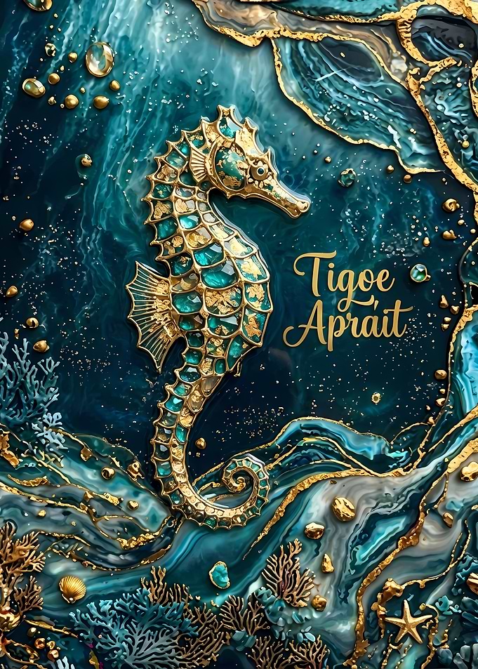 Golden Seahorse with Teal Accents