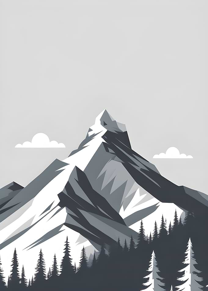 Monochromatic Mountain Landscape with Pine Forest