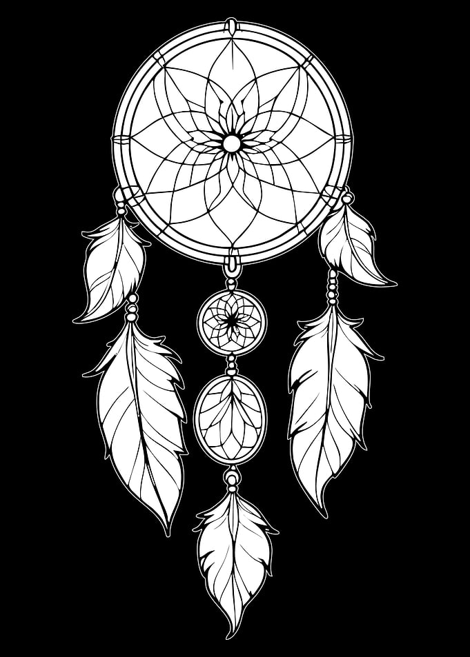 Dreamcatcher Illustration with Feathers and Beads
