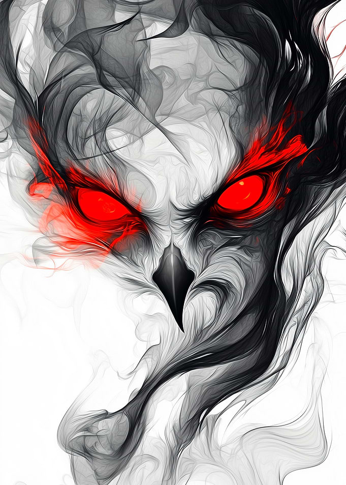Abstract Demon Face with Red Eyes