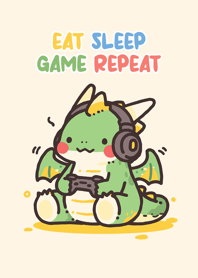 Cute Dragon Gamer Illustration