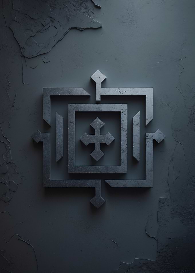 Dark Geometric Emblem — Minimal Industrial 3D Symbol