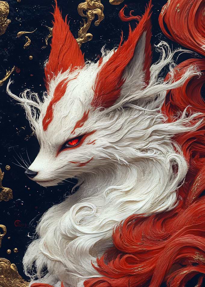 Kitsune Fox with Red and White Fur