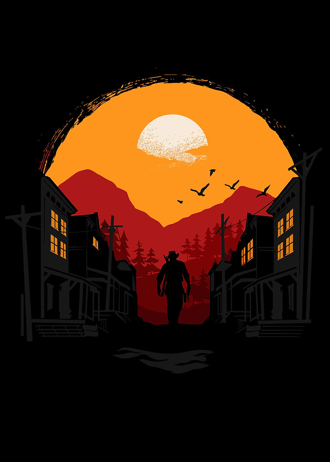 Western Town Silhouette at Sunset
