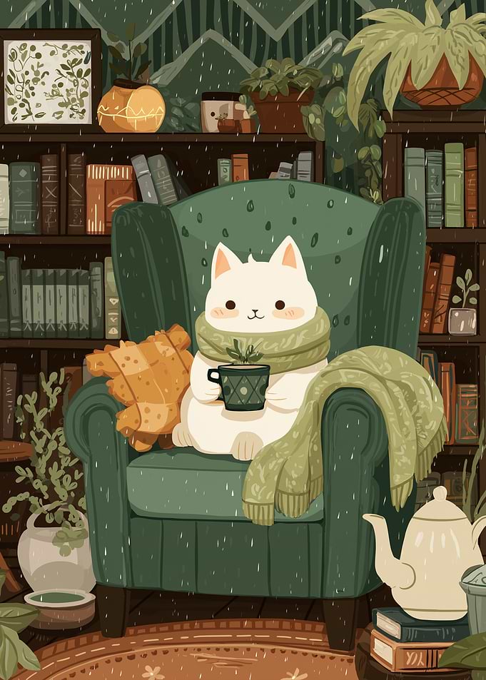 Cozy Cat Reading Nook Illustration