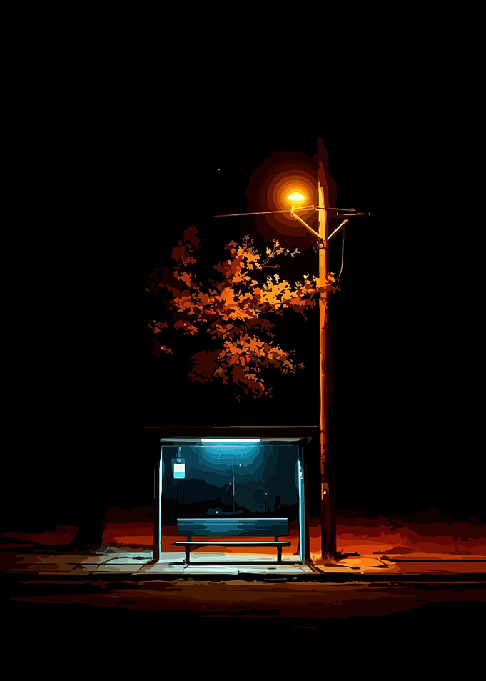 Night Bus Stop with Streetlight