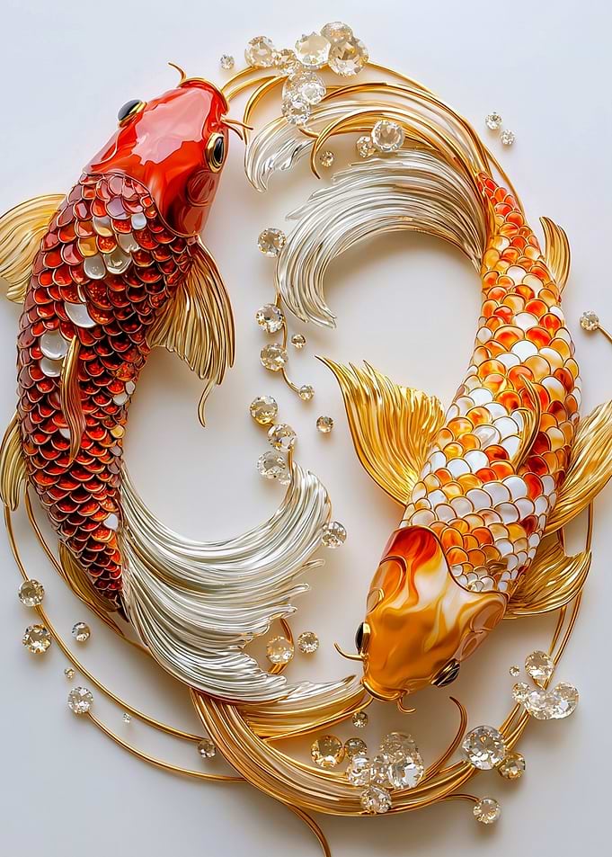 Two Koi Fish with Golden Accents