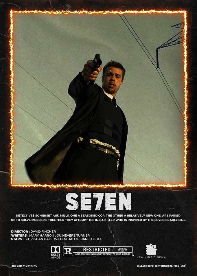 Se7en movie poster with Brad Pitt