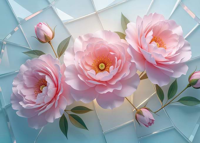 Pink Roses on Glass Tile Background