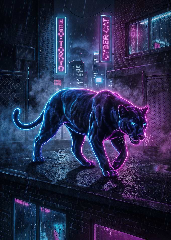 Cyberpunk Panther in Neo-Tokyo Alley