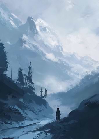 Winter Mountain Landscape with Lone Figure
