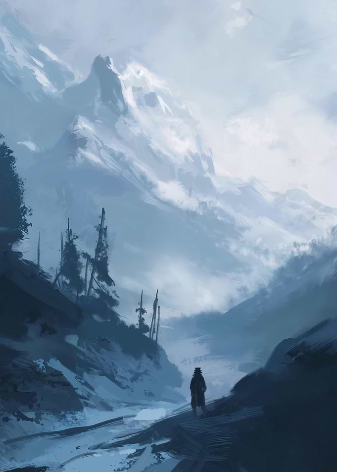 Winter Mountain Landscape with Lone Figure