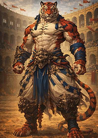 Muscular Tiger Gladiator in Arena