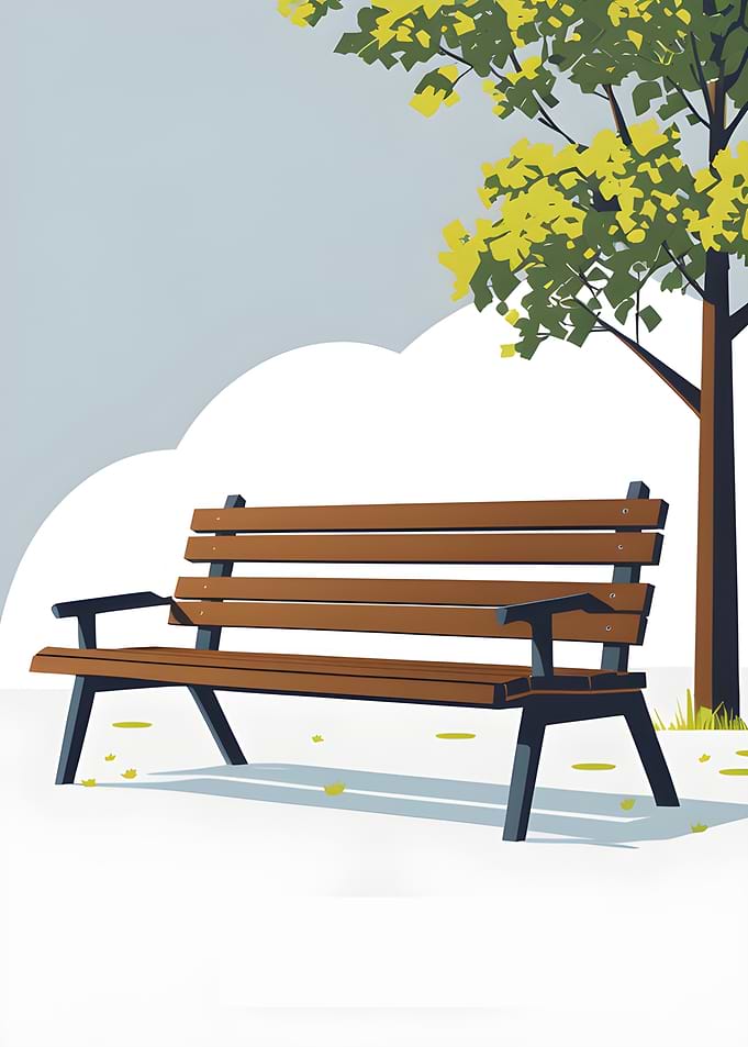 Park Bench Under Tree Illustration