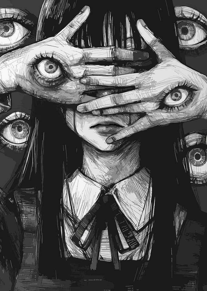 Creepy Eyes Black and White Illustration