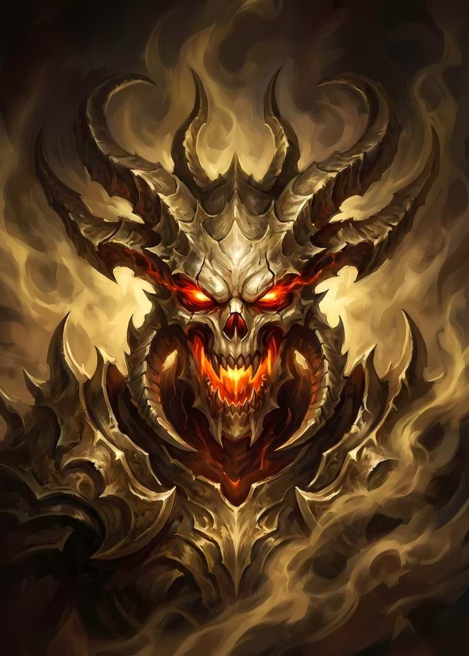 Demonic Skull Warrior with Fiery Eyes