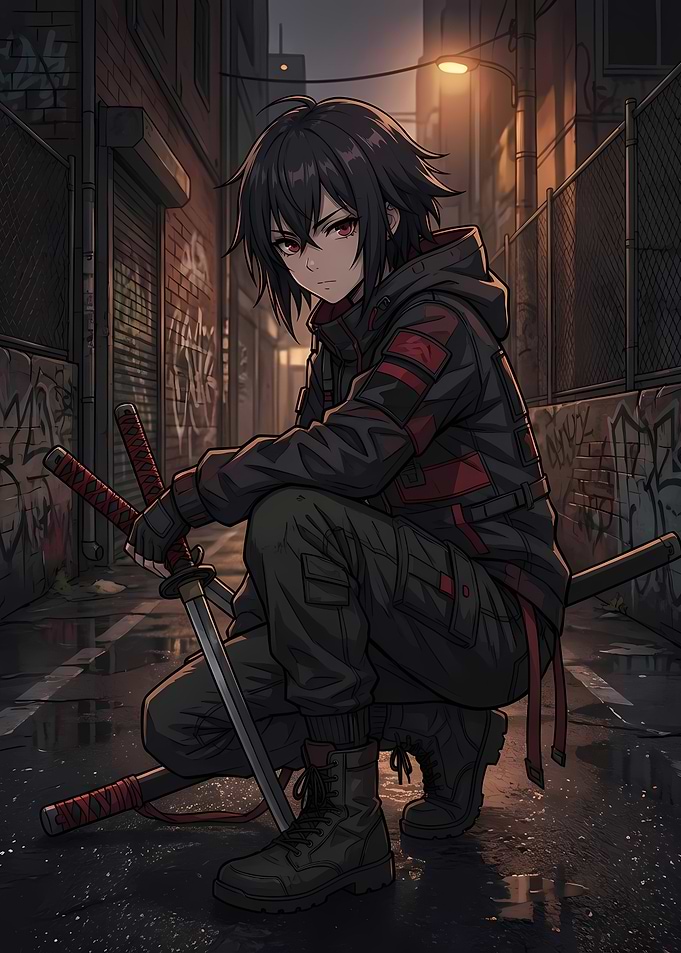 Anime Warrior in Urban Alleyway