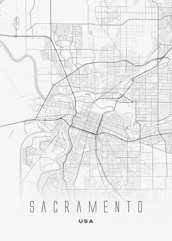 Sacramento, California - Minimal City Streets Map Poster, USA Wall Art Print